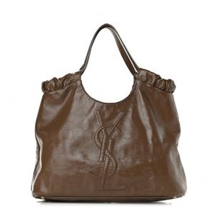YSL SAINT LAURENT Patent Calfskin Belle de Jour Cabas Tote Camel